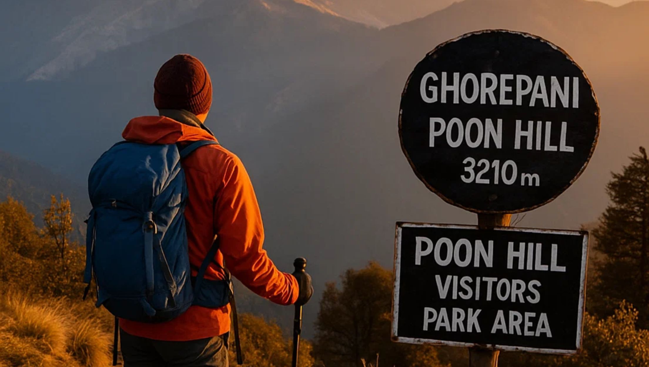 Hikers walking on a scenic trail during the Ghorepani Poon Hill Trek in Nepal, showing moderate difficulty level terrain.